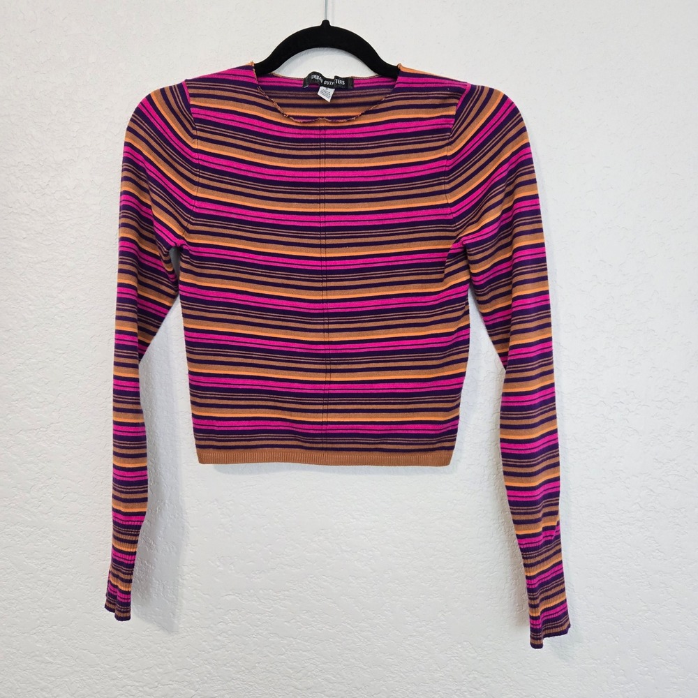 Urban Outfitters Striped Long Sleeve Crop Sweater Pink Orange‎ Purple S